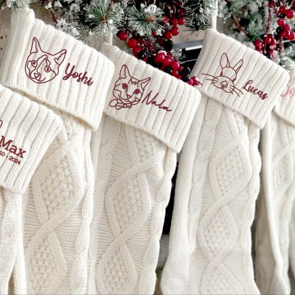 Custom Pet Photo Embroidery Christmas Line Drawing StockingThe Best Gift Ever