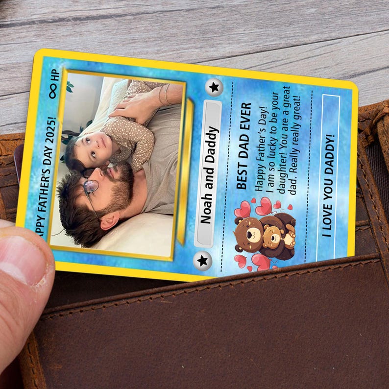 Custom Photo Pokemon Card, Pokemon Father's Day Card, Gifts For Dad, Best Dad Ever Wallet Card