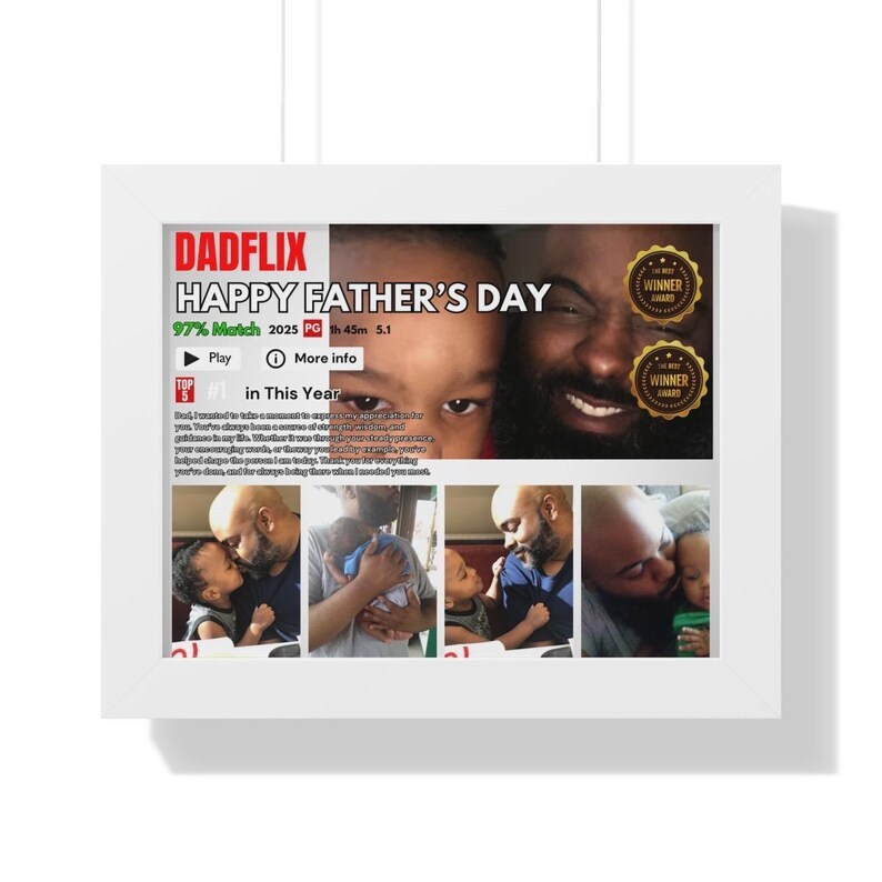 Editable Father's Day Gifts, A Fathers Love, Best Dad Ever, Dadflix Movie Photo Frame