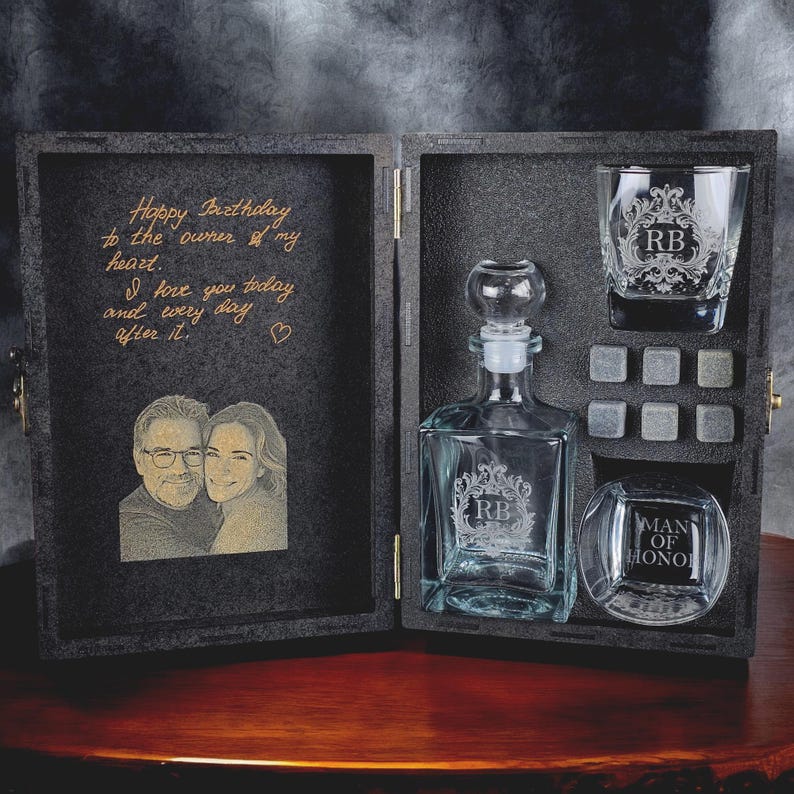 Personalized Photo Whiskey Decanter with Wooden Gift Box