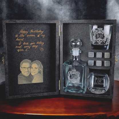 Personalized Photo Whiskey Decanter with Wooden Gift Box