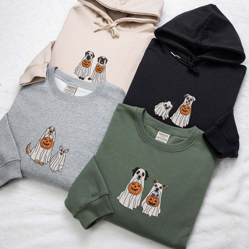 Custom Dog Embroidered Sweatshirt Halloween Ghost Dog Hoodie 👻