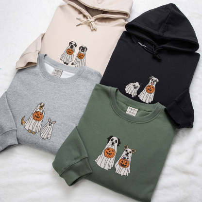 Custom Dog Embroidered Sweatshirt Halloween Ghost Dog Hoodie 👻