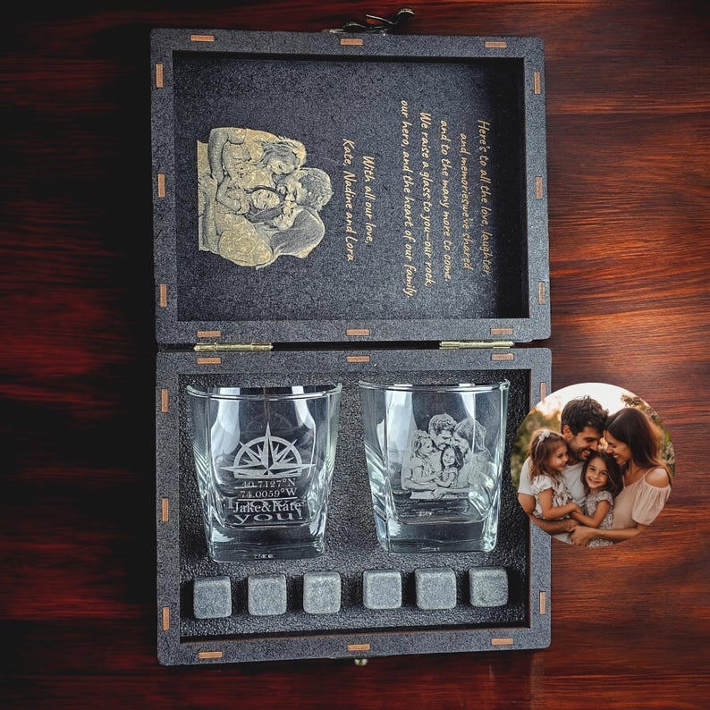 Personalized Photo Whiskey Decanter with Wooden Gift Box