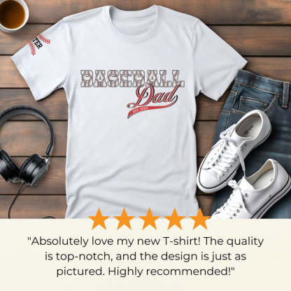 Baseball Dad T-shirt with personalized sleeve, Custom Baseball Dad shirt