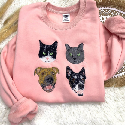 Custom Pet Embroidery Sweatshirt from Photo, Personalized Dog Embroidered Sweatshirt, Pet Portrait Gift,Embroidered Cat Shirt,Christmas Gift