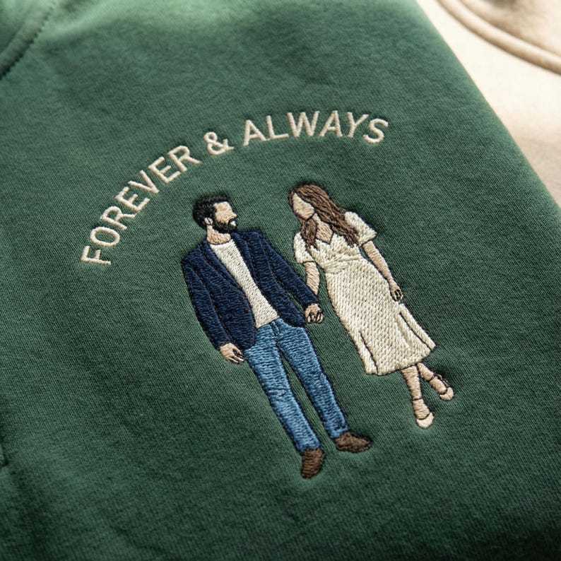 Custom Couple Photo Embroidery Quarter Zip Sweatshirt, Personalized Portrait Gift