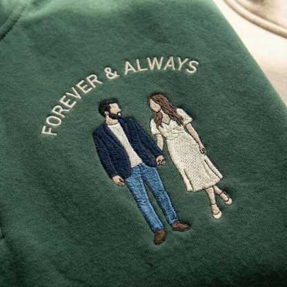 Custom Couple Photo Embroidery Quarter Zip Sweatshirt, Personalized Portrait Gift
