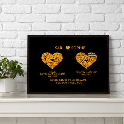 CUSTOM ART / 2 HEART MAPS DESIGN- For Memory Gift