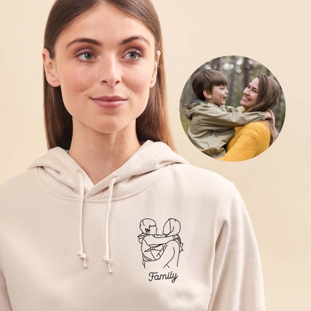 Custom Embroidered Line Drawing Portrait T-shirt & Sweatshirt - Personalized Photo Embroidery, Perfect Gift for Father's Day & Mother's Day, Unisex Custom Apparel