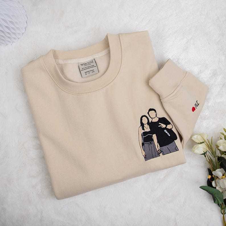 Custom Embroidered Sweatshirt Portrait - Personalized Couple Gift, Add Roman Numerals at the Bottom of Photo, Perfect Anniversary Gift