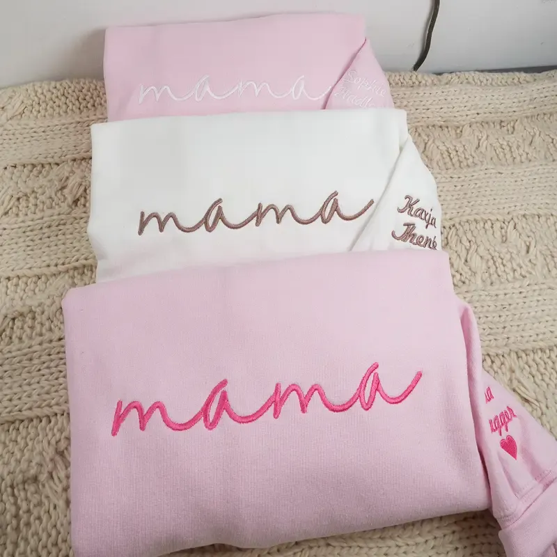 Embroidered custom Mama Sweatshirt - Kid Names on Sleeve -Perfect for Mothers Day, Birthday, New Mom