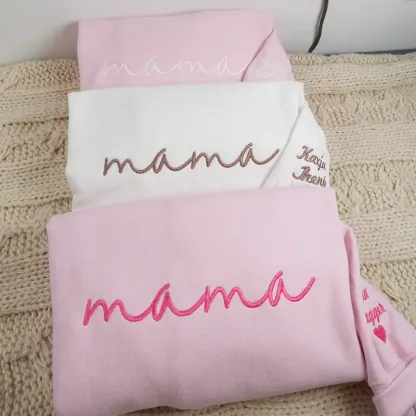 Embroidered custom Mama Sweatshirt - Kid Names on Sleeve -Perfect for Mothers Day, Birthday, New Mom