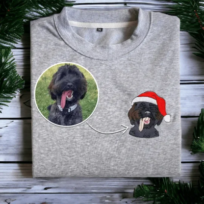 Embroidered Pet Portrait Organic Christmas Jumper Sweatshirt