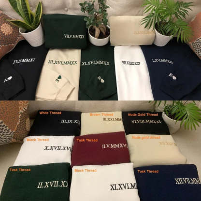 Custom Embroidered Roman Numeral Date Couple's Crewneck - Buy 2 Get Free Shipping