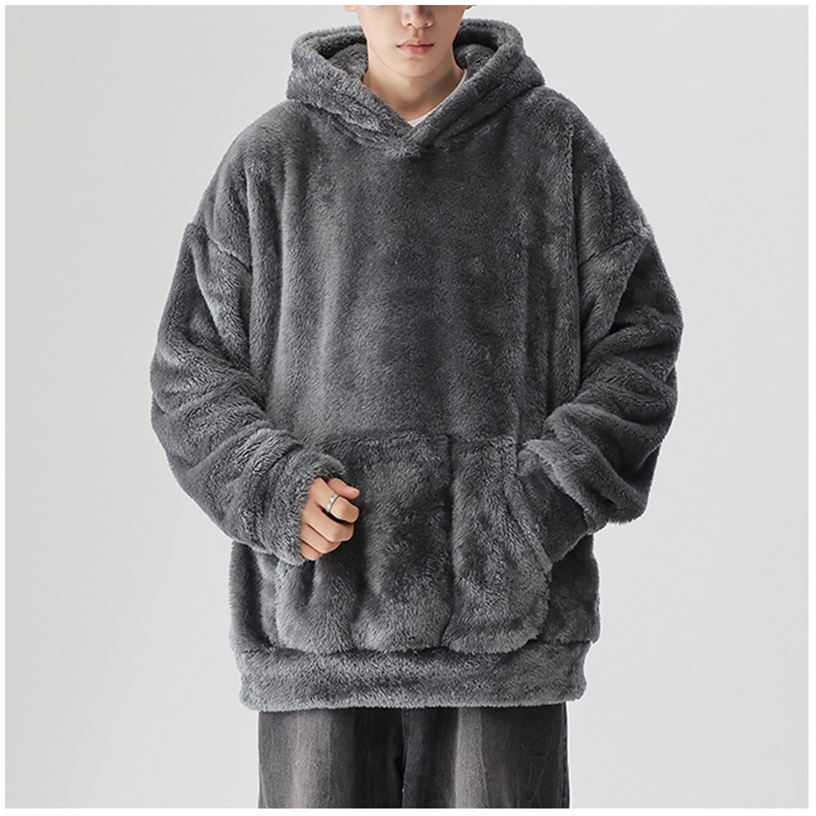 Loose reversible plush hoodie, casual warm top for autumn and winter