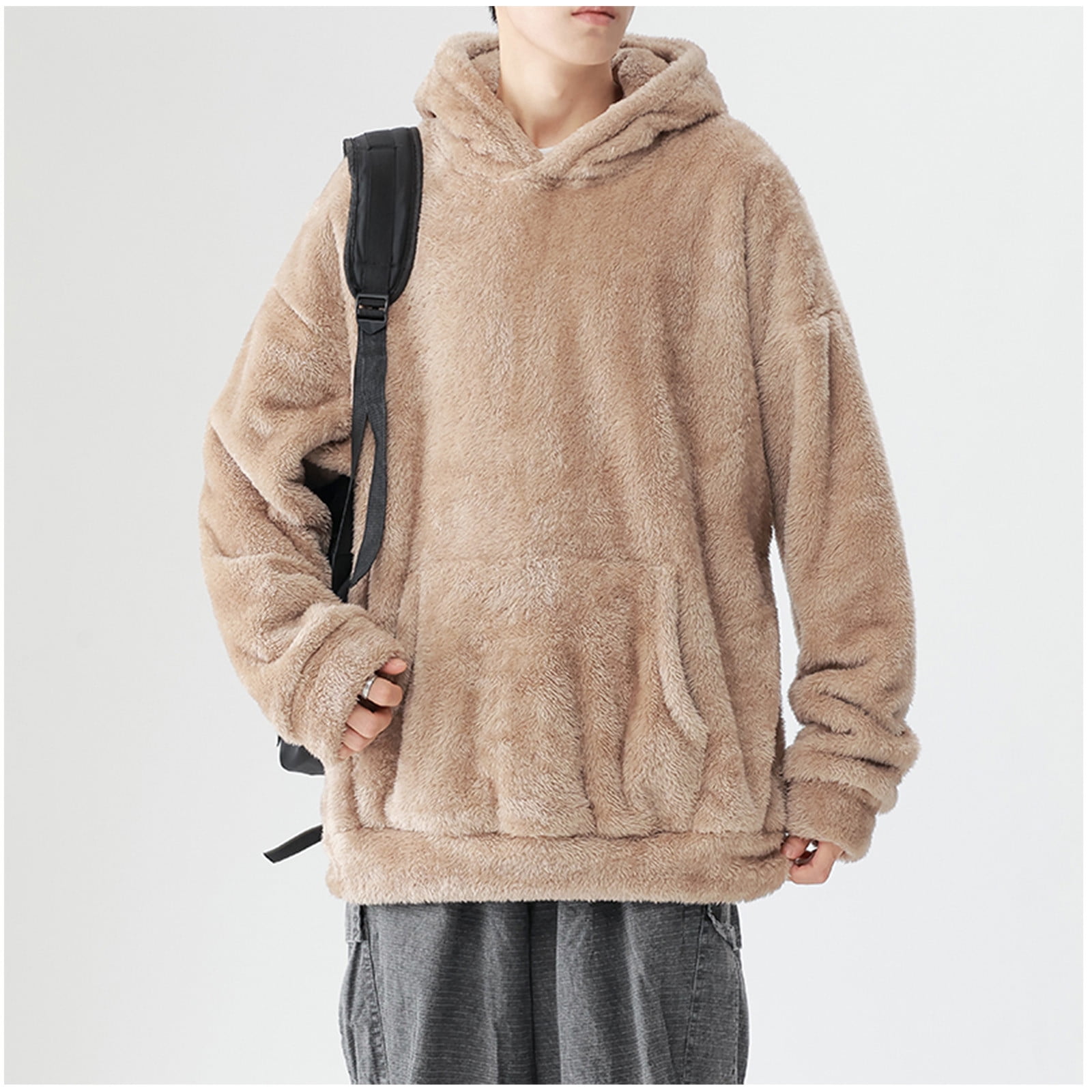 Loose reversible plush hoodie, casual warm top for autumn and winter