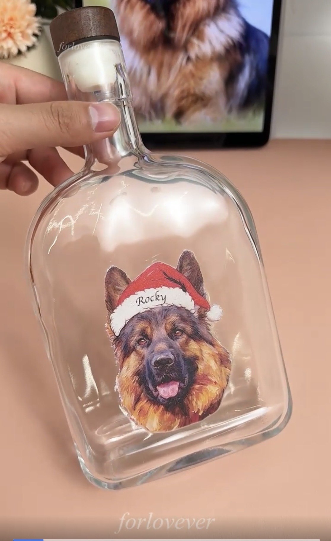 Custom Pet Portrait Christmas Oil Painting Style Whiskey Bottle