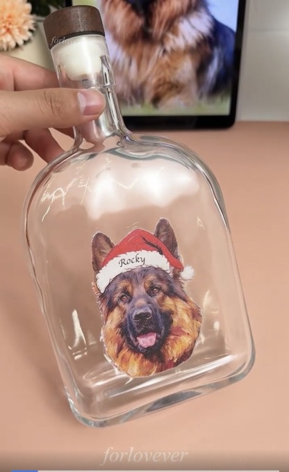 Custom Pet Portrait Christmas Oil Painting Style Whiskey Bottle