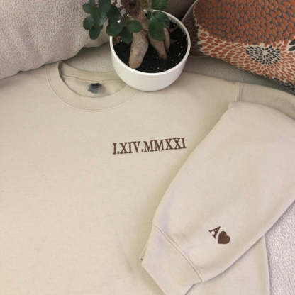 Custom Embroidered Roman Numeral Date Couple's Crewneck - Buy 2 Get Free Shipping