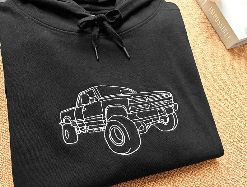 Custom Embroidered Car Outline Sweatshirt From Your Photo, Embroidered Car Hoodie, Custom Car Sweater
