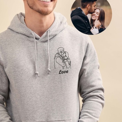 Custom Embroidered Line Drawing Portrait T-shirt & Sweatshirt - Personalized Photo Embroidery, Perfect Gift for Father's Day & Mother's Day, Unisex Custom Apparel