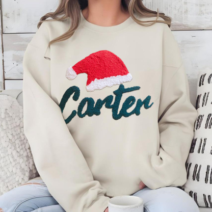 Custom Punch Needle Embroidered Christmas Name Sweatshirt