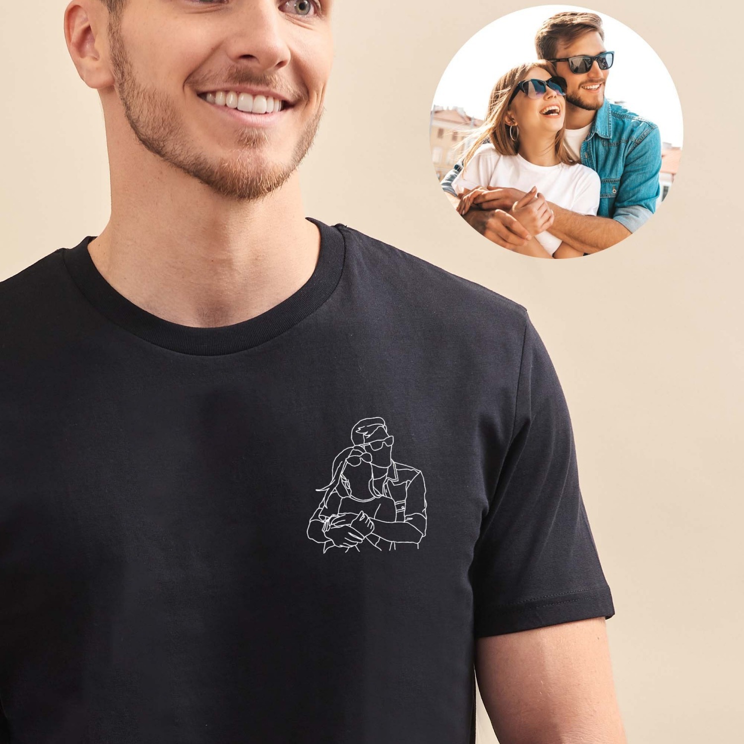 Custom Embroidered Line Drawing Portrait T-shirt & Sweatshirt - Personalized Photo Embroidery, Perfect Gift for Father's Day & Mother's Day, Unisex Custom Apparel
