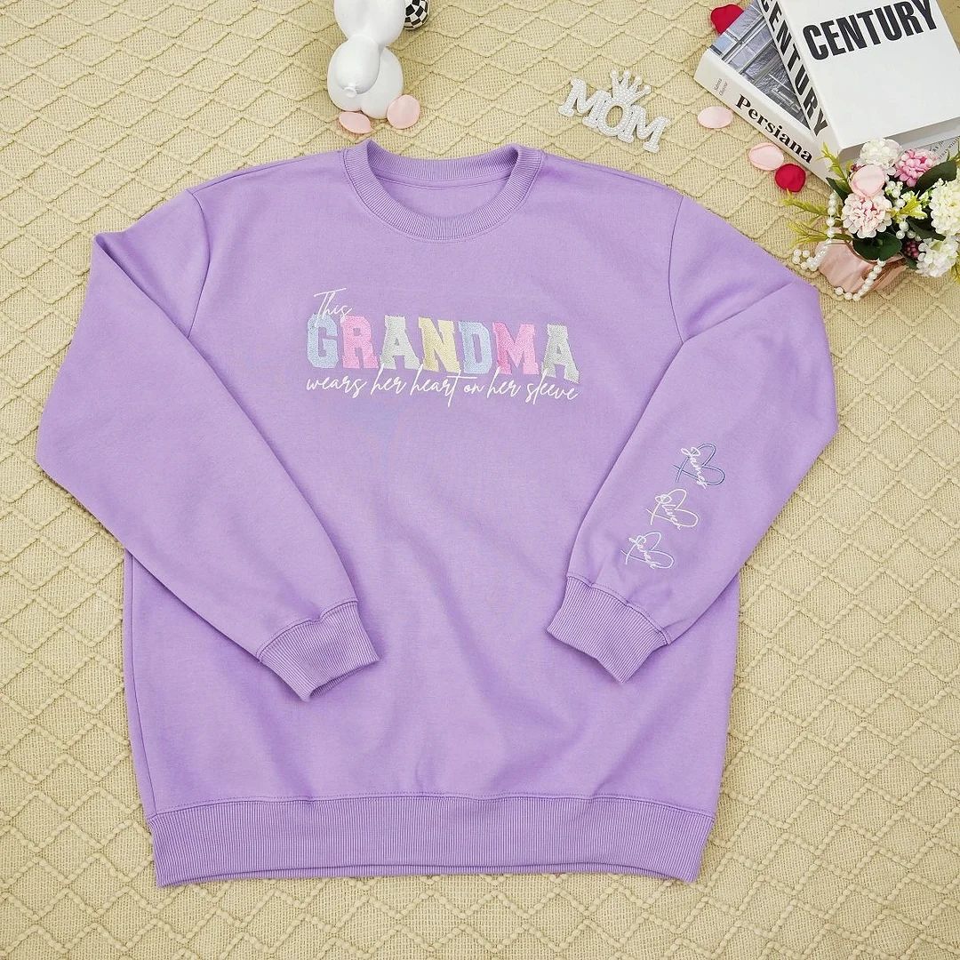 Personalized Heart On Sleeve Embroidered Sweatshirt-A Thoughtful Gift For Mom & Grandma