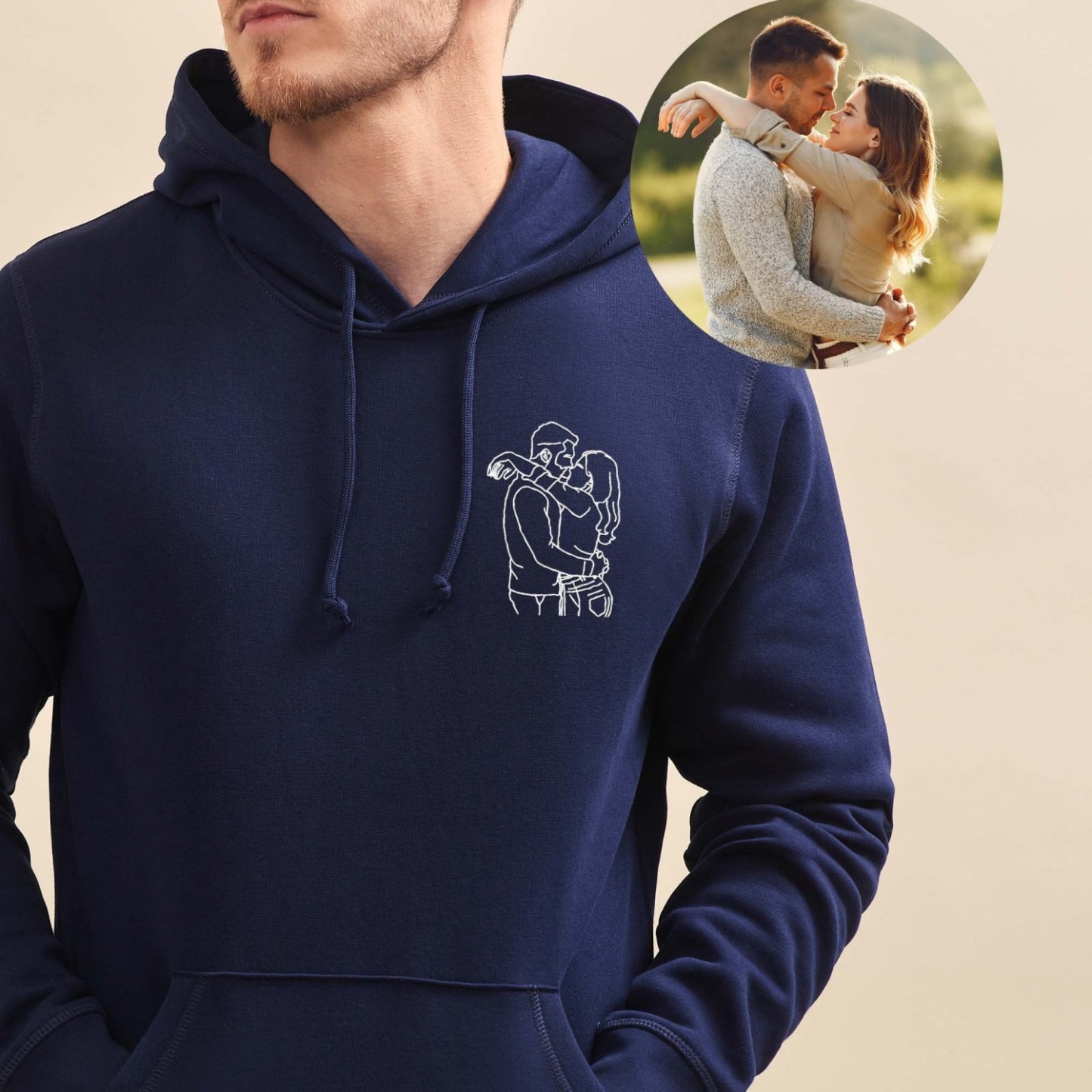 Custom Embroidered Line Drawing Portrait T-shirt & Sweatshirt - Personalized Photo Embroidery, Perfect Gift for Father's Day & Mother's Day, Unisex Custom Apparel