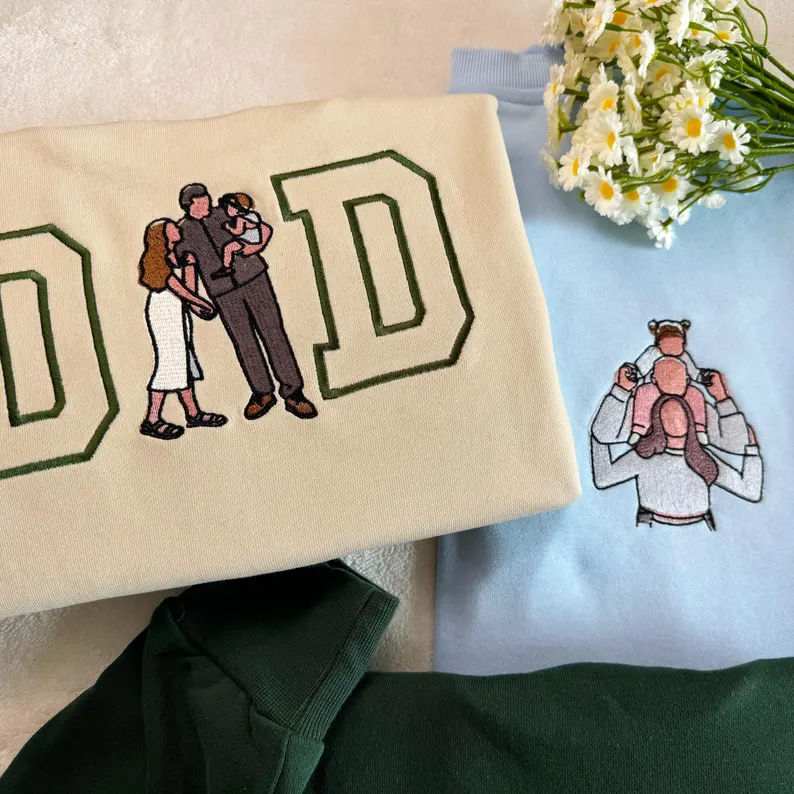 Custom Mom Dad Photo Embroidery sweatshirt, Custom Varsity Embroidered T-shirt, Gift For Mom, Dad