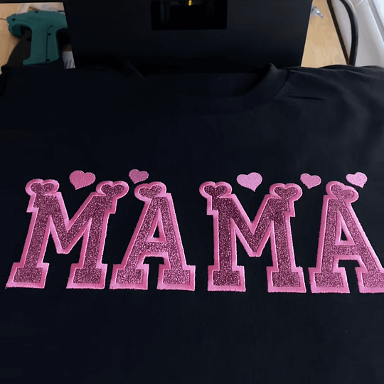 Custom Hearts Glitter Embroidered Nickname Applique Sweatshirt
