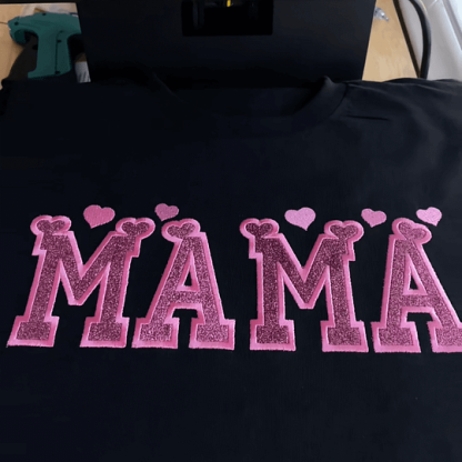 Custom Hearts Glitter Embroidered Nickname Applique Sweatshirt