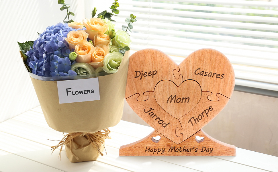 Wooden Heart Decor  wooden heart puzzle with names  Father's Day  Mother's Day Gifts  Halloween