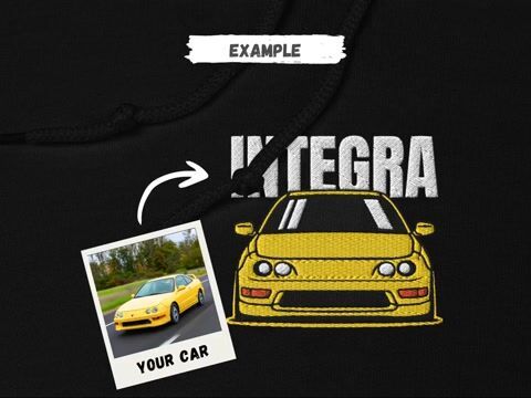 Embroidered CUSTOM Car Hoodie and T-Shirt of Your Car-Gift Idea for Petrolheads