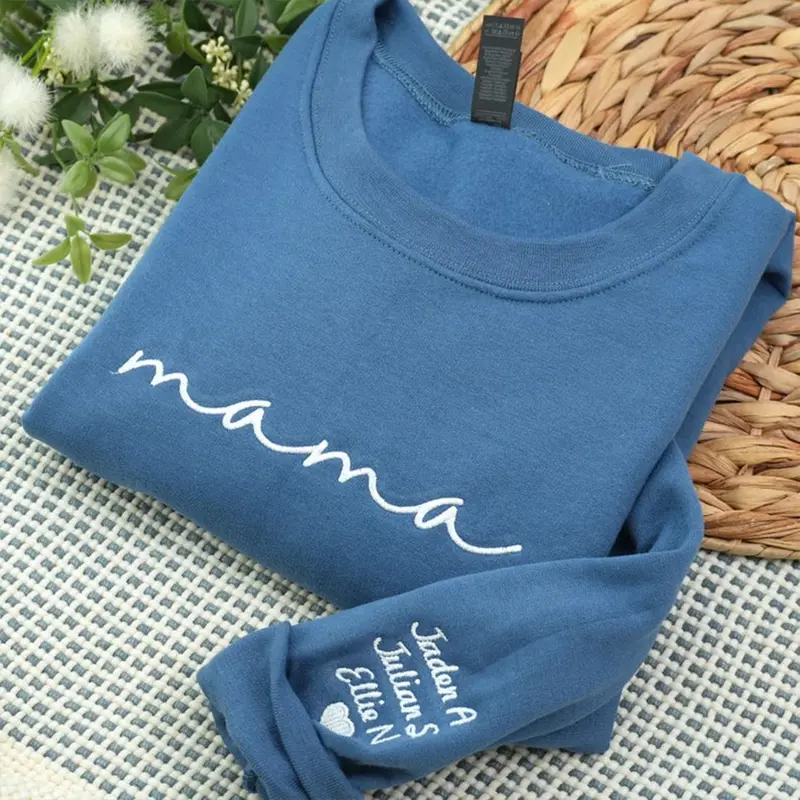 Embroidered custom Mama Sweatshirt - Kid Names on Sleeve -Perfect for Mothers Day, Birthday, New Mom