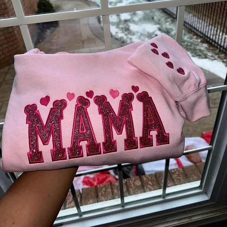 Custom Hearts Glitter Embroidered Nickname Applique Sweatshirt
