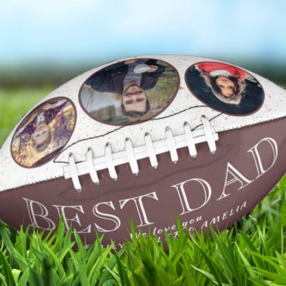 Personalized Photo Custom Text Best Dad 3 Photos Collage Football Rugby Gifts For Football Lovers Father's Day Football Gifts for Dad, Son, Grandpa