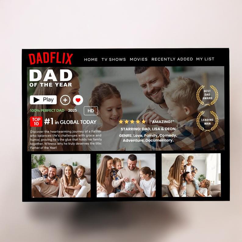 Happy Father’s Day Png, Customize Dadflix Canva Template, Gift For Grandpa Png