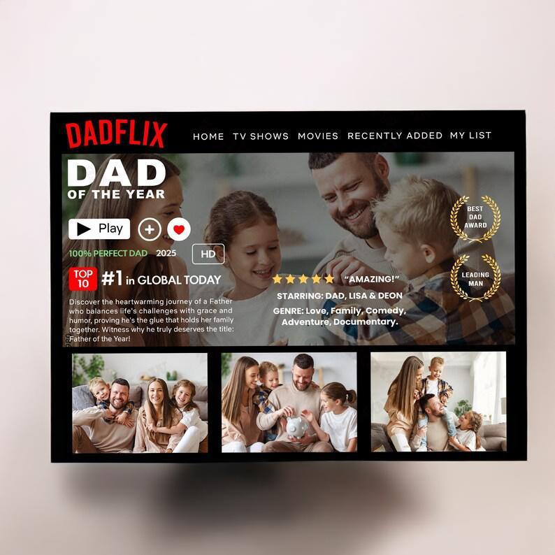 Happy Father’s Day Png, Customize Dadflix Canva Template, Gift For Grandpa Png