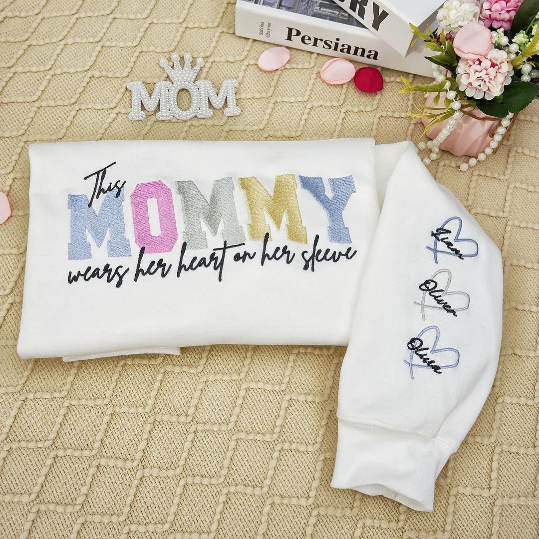Personalized Heart On Sleeve Embroidered Sweatshirt-A Thoughtful Gift For Mom & Grandma