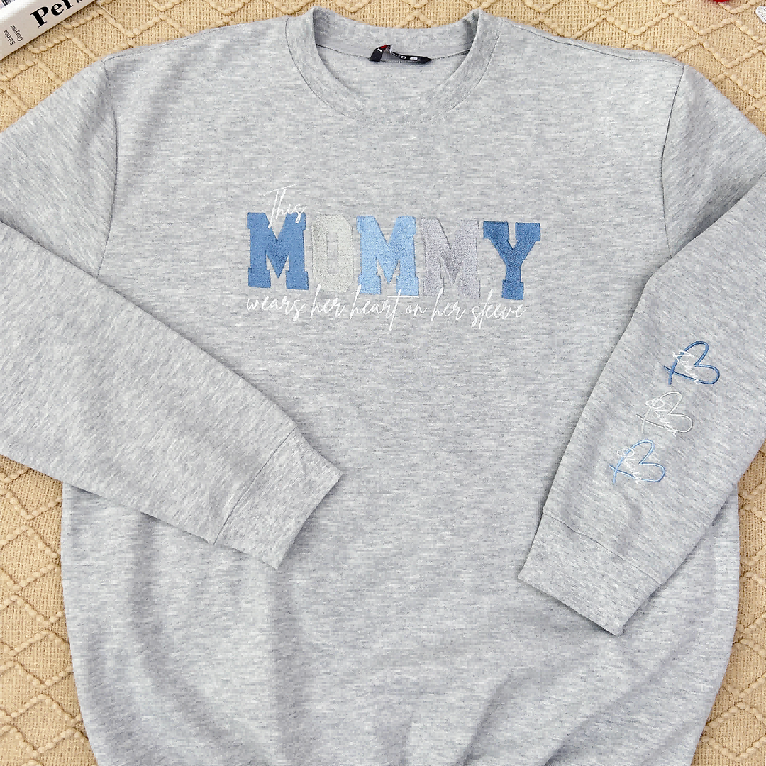 Personalized Heart On Sleeve Embroidered Sweatshirt-A Thoughtful Gift For Mom & Grandma