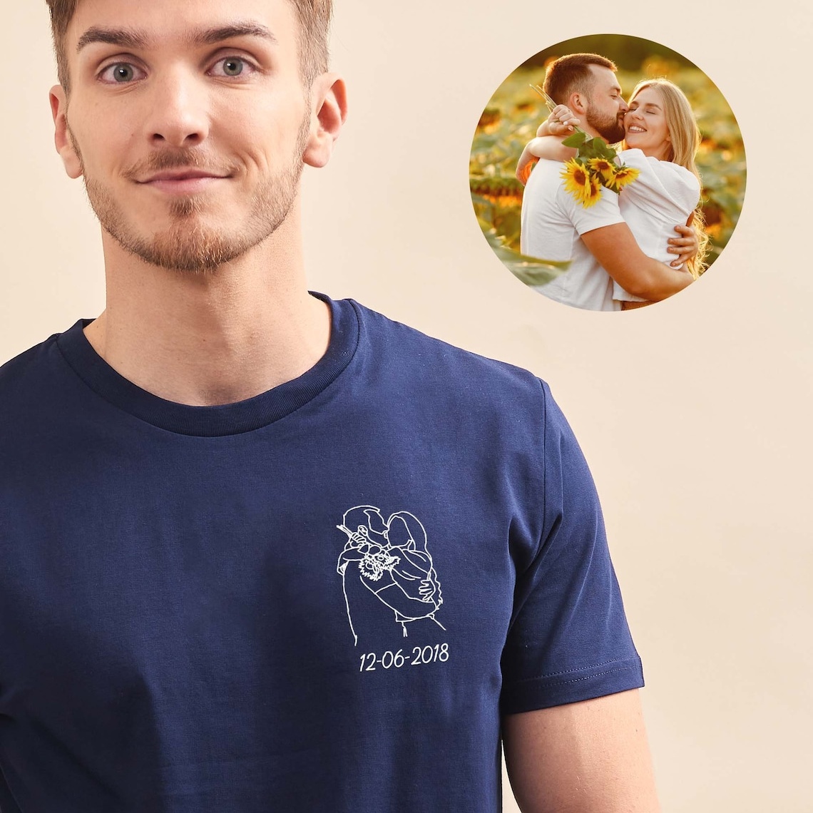 Custom Embroidered Line Drawing Portrait T-shirt & Sweatshirt - Personalized Photo Embroidery, Perfect Gift for Father's Day & Mother's Day, Unisex Custom Apparel