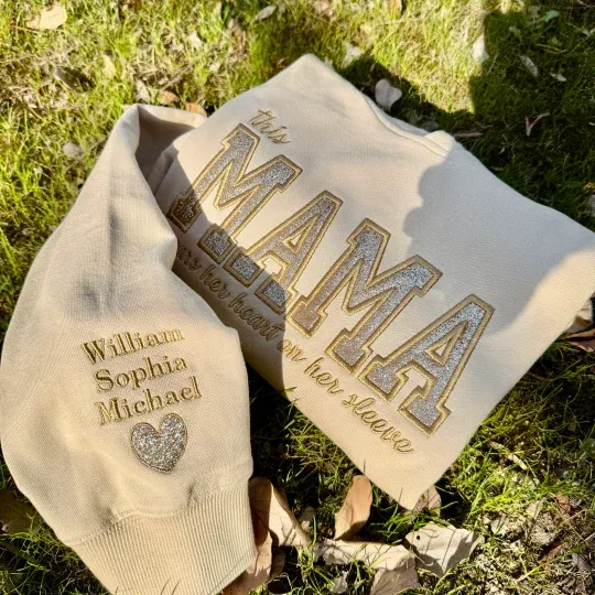 Custom Embroidered Applique Glitter Sweatshirt For Mom