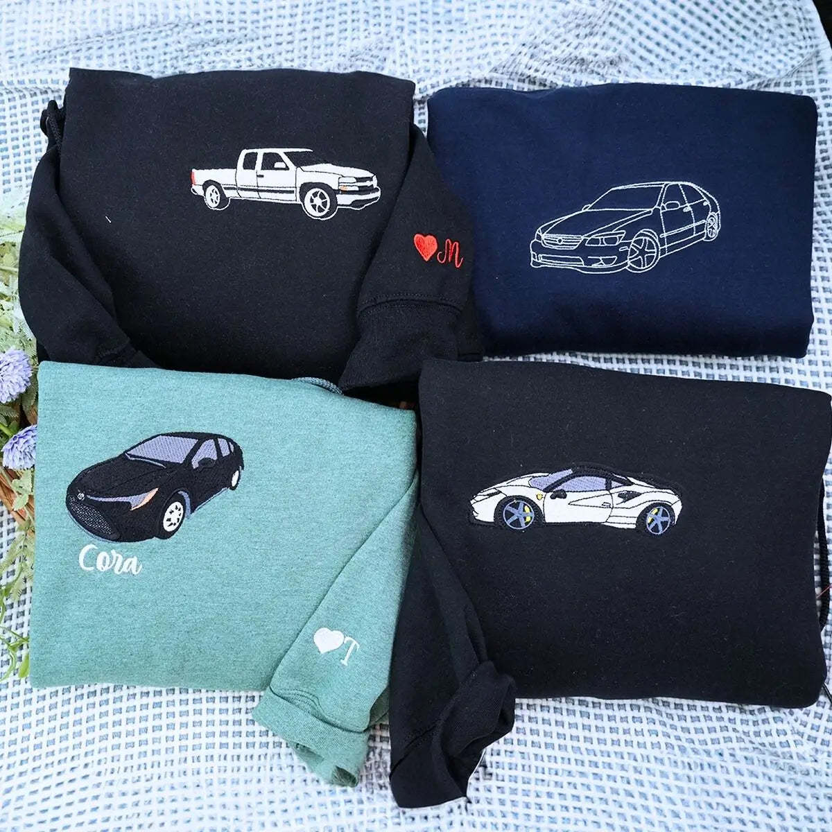 Custom Car from Photo, Embroidered Sweatshirt, Hoodie, Car Guy Gifts