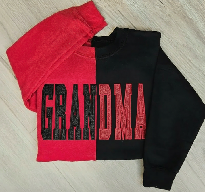 Custom Glitter Two Tone MAMA Embroidered Sweatshirt With Kid's Name On Sleeve