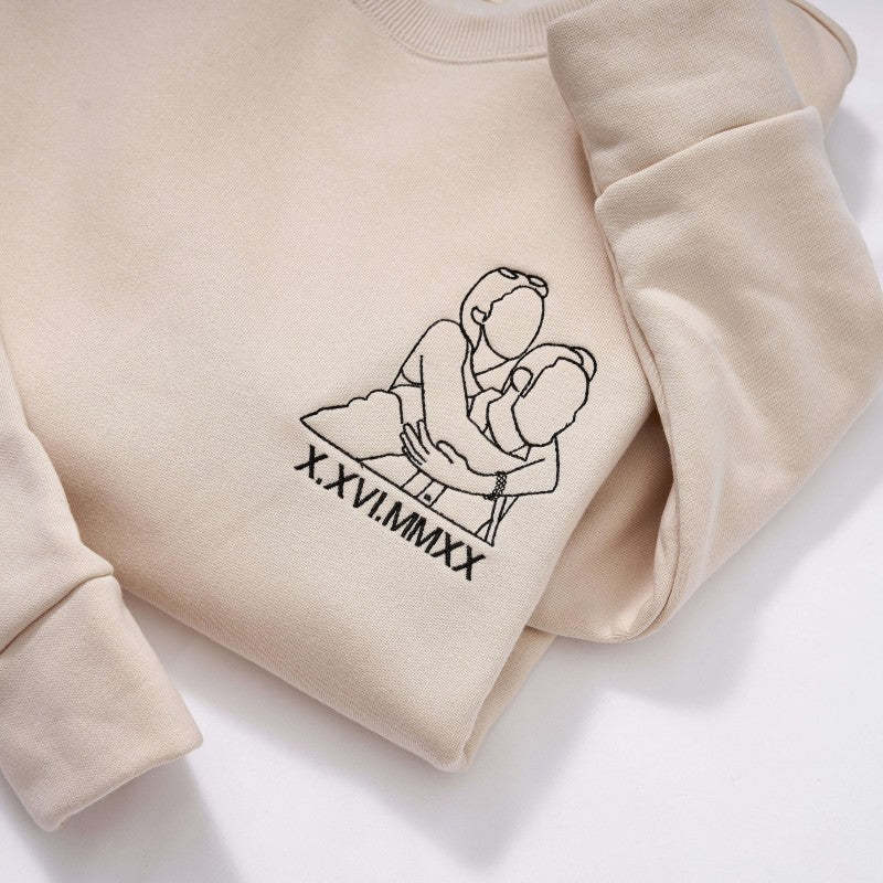 Custom Embroidered Sweatshirt Portrait Couple Family Gift (2 for Couples Free Shipping)