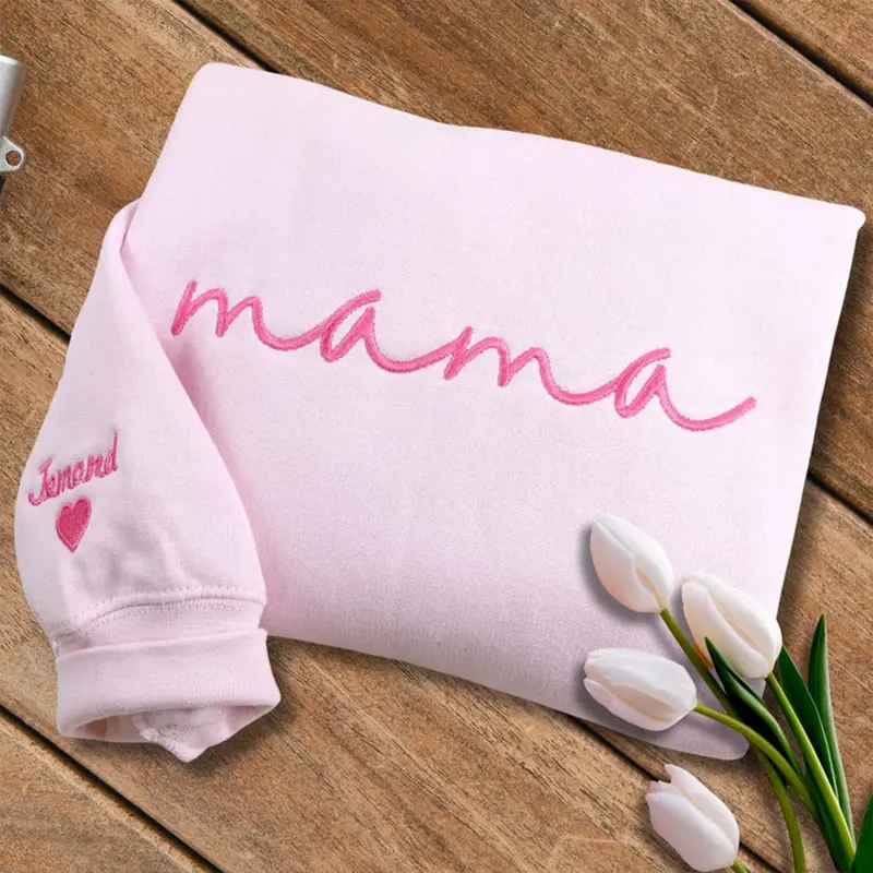 Embroidered custom Mama Sweatshirt - Kid Names on Sleeve -Perfect for Mothers Day, Birthday, New Mom
