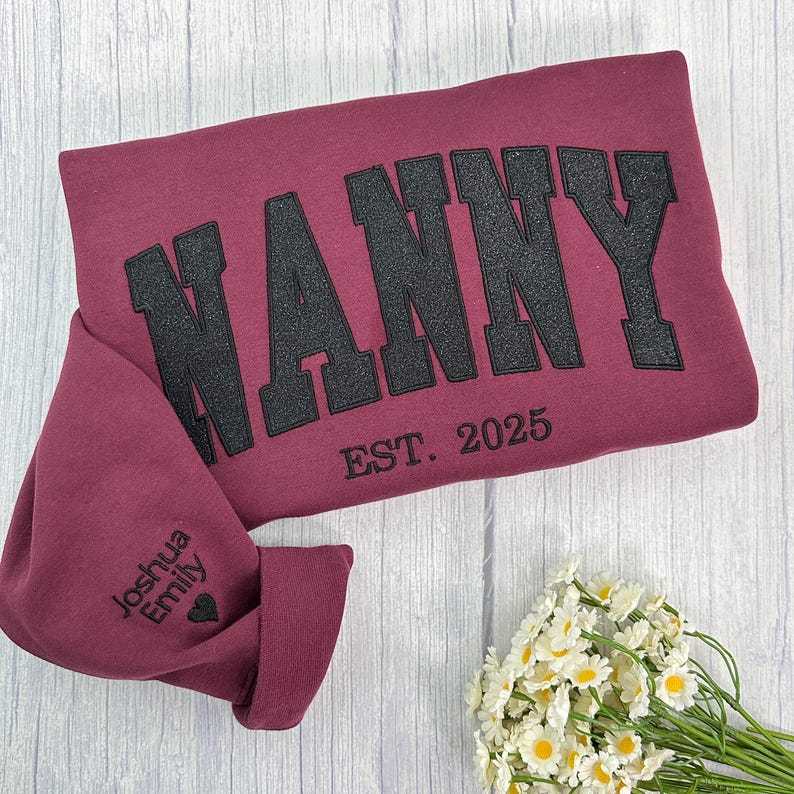 Embroidered Applique Glitter Mama Sweatshirt with Kids Names on Sleeve