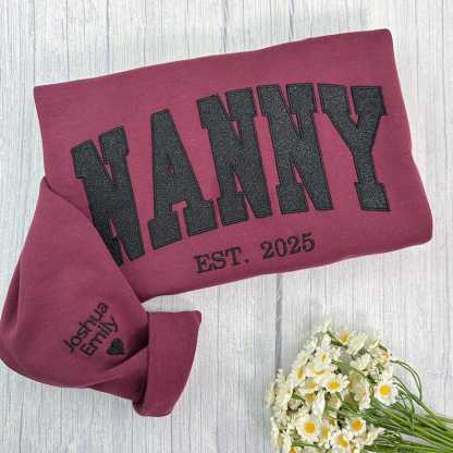 Embroidered Applique Glitter Mama Sweatshirt with Kids Names on Sleeve